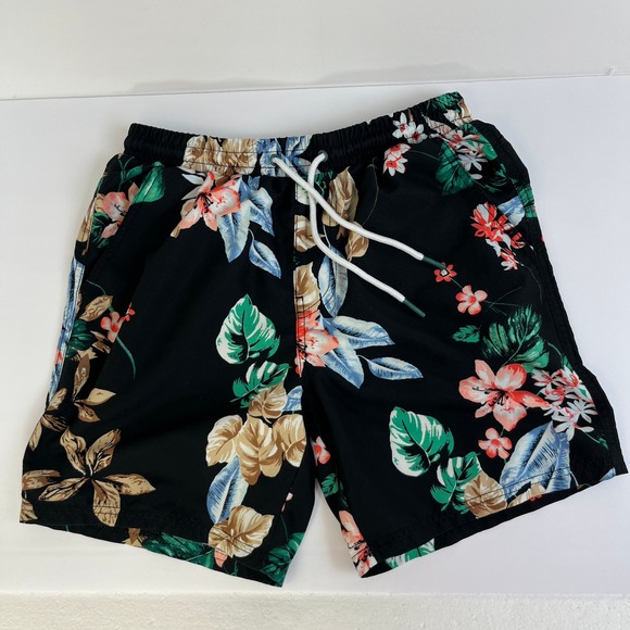 No Boundaries Other - No Boundaries Men's Swim Trunks Small‎ Black Tropical Floral Drawstring Lined